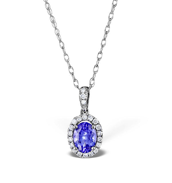 Tanzanite 7 x 5mm And Diamond 18K White Gold Pendant Necklace
