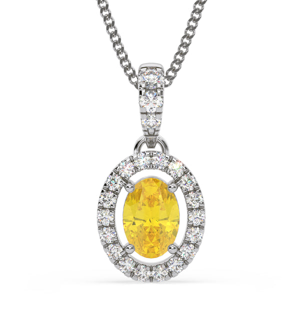 Georgina Yellow Lab Diamond Oval Halo Necklace 0.70ct in 18K White Gold - Elara Collection