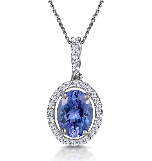 1ct Tanzanite and Lab Diamond Halo Oval Asteria Necklace in 9KW Gold
