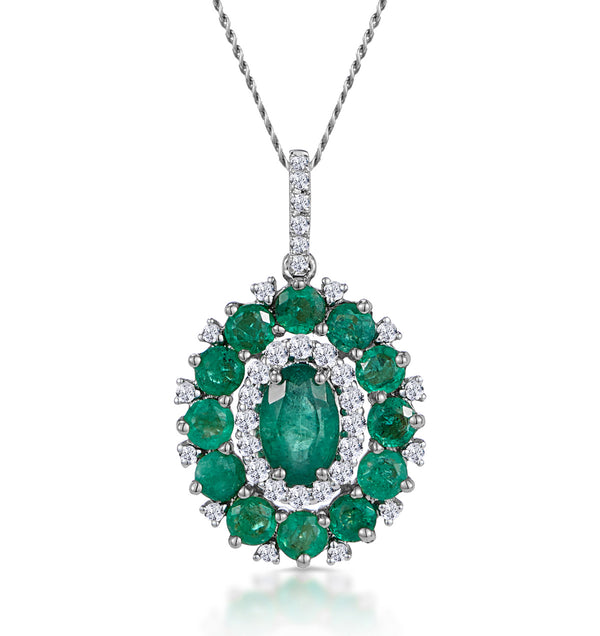 1.40ct Emerald Lab Diamond Halo Pendant Necklace in 9K White Gold