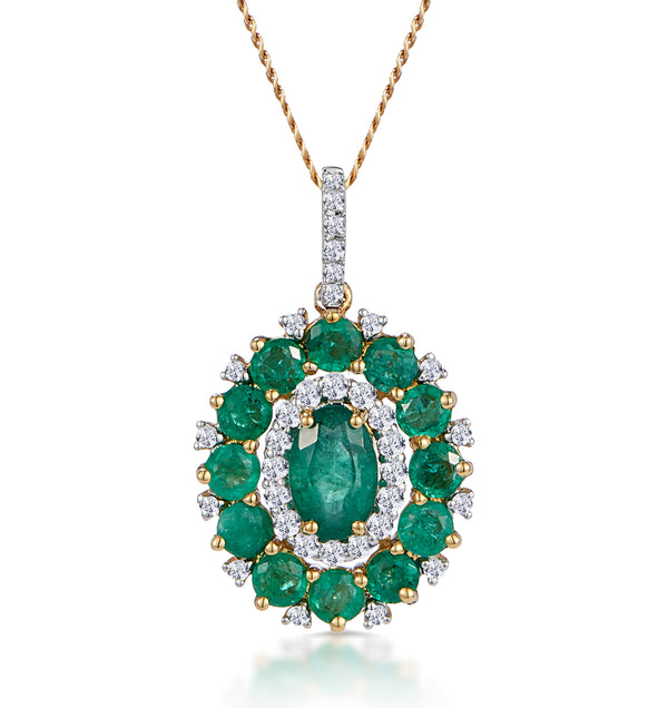 1.40ct Emerald Asteria Diamond Halo Pendant Necklace in 18K Gold