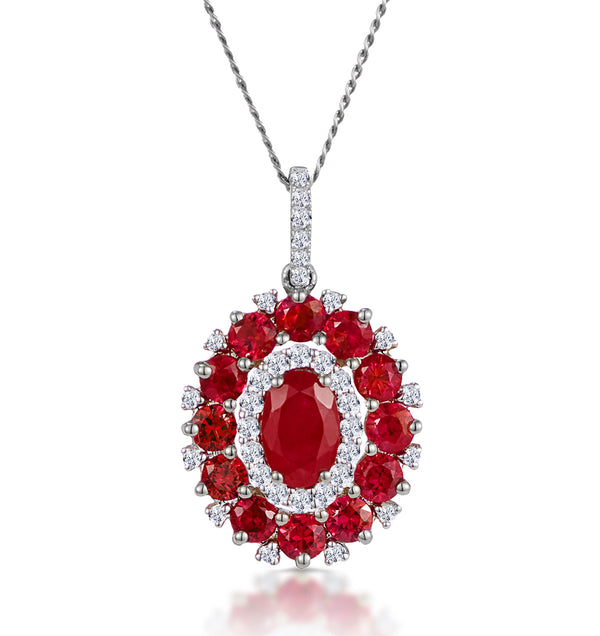 1.50ct Ruby Asteria Lab Diamond Halo Pendant Necklace 9K White Gold