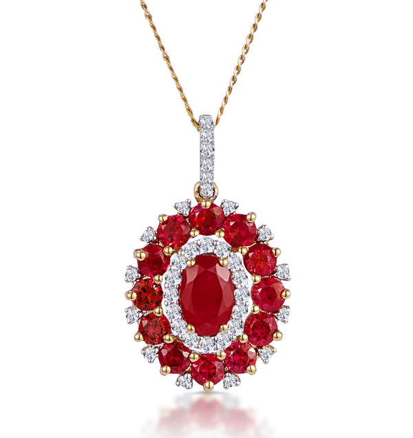 1.50ct Ruby Asteria Collection Diamond Halo Pendant Necklace 18K Gold