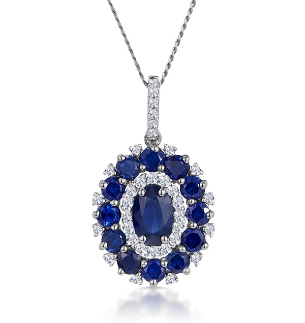 1.40ct Sapphire Asteria Diamond Halo Pendant Necklace 18K White Gold
