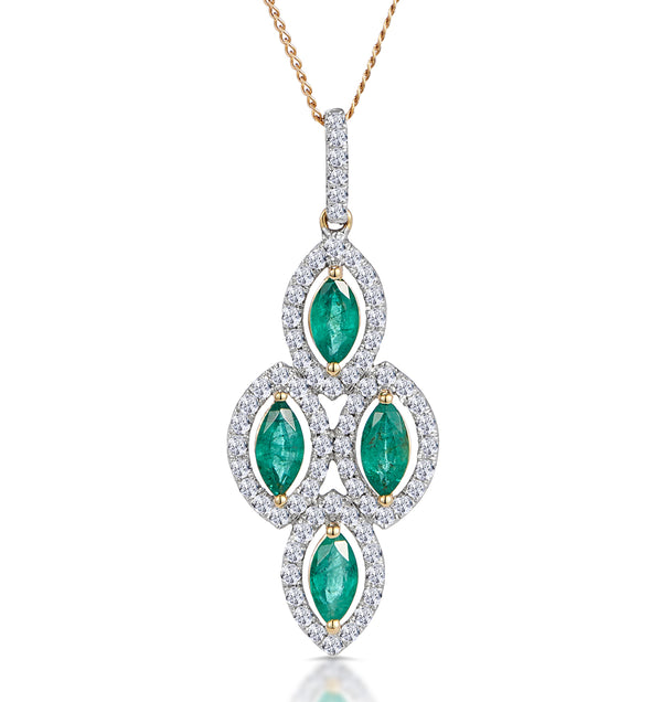 1ct Emerald Asteria Diamond Drop Pendant Necklace in 18K Gold