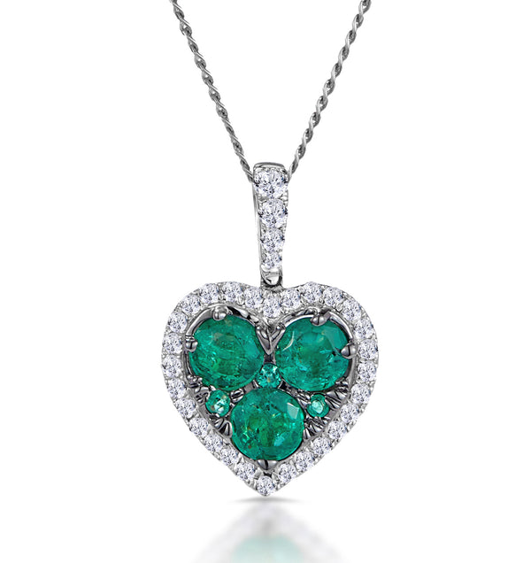 0.80ct Emerald Asteria Lab Diamond Heart Pendant Necklace in 9K White Gold