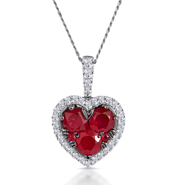 0.80ct Ruby Asteria Lab Diamond Heart Pendant Necklace - 9K White Gold