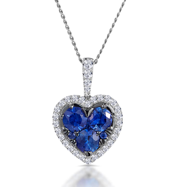 0.80ct Sapphire Asteria Diamond Heart Pendant Necklace 18K White Gold