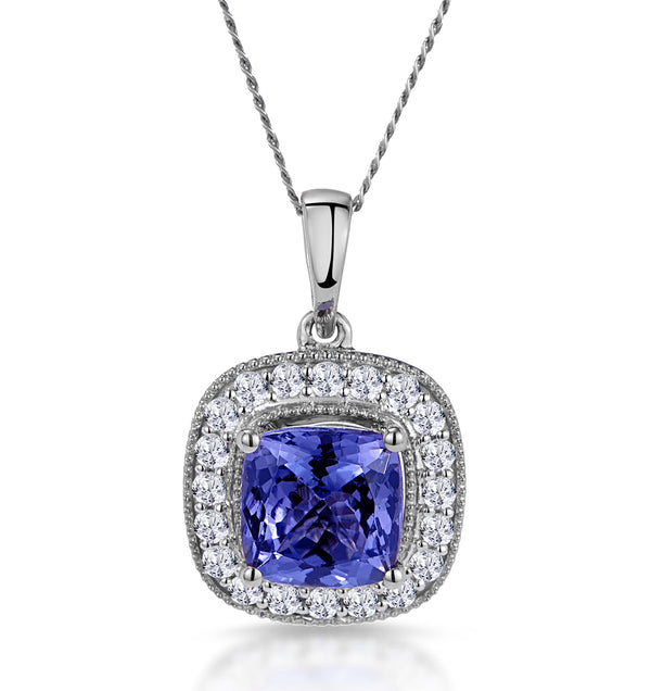 1.60ct Tanzanite Asteria Diamond Halo Pendant Necklace in 18KW Gold