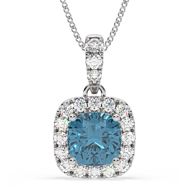 Beatrice Blue Lab Diamond Cushion Cut Necklace 1.38ct in 18K White Gold - Elara Collection
