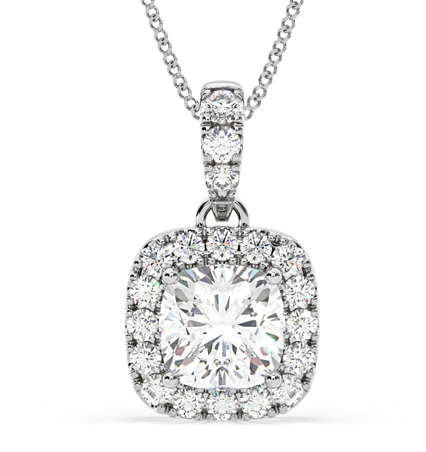 Beatrice Cushion Cut Lab Diamond Pendant Necklace 1.38ct in 18K White Gold F/VS1