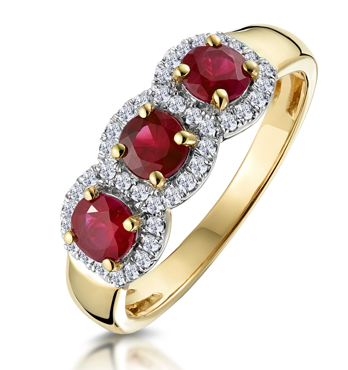 Ruby and Diamond Halo Trilogy Ring in 18K Gold - Asteria Collection