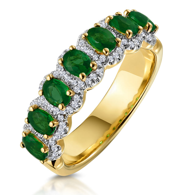 Emerald and Diamond Halo Eternity Ring 18K Gold - Asteria Collection