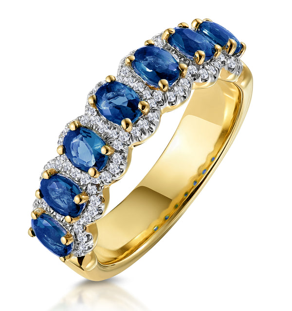 Sapphire and Diamond Halo Eternity Ring 18K Gold - Asteria Collection