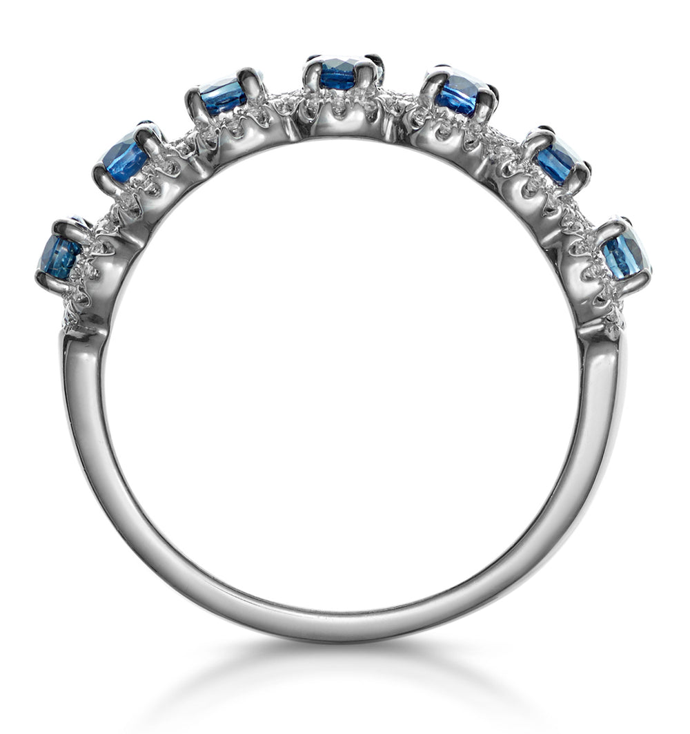 Sapphire and Diamond Halo Asteria Eternity Ring in 18KW Gold