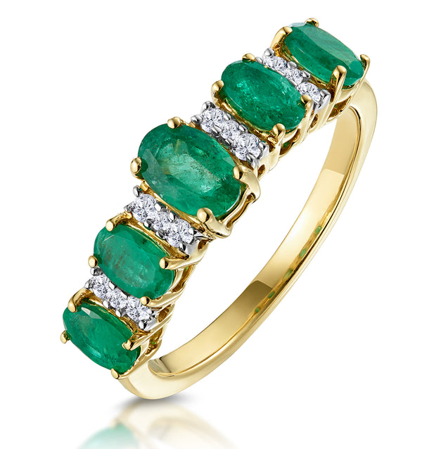 1.30ct Emerald and Lab Diamond Eternity Ring 9K Gold - Asteria