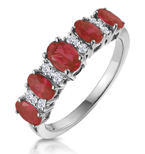 1.85ct Ruby and Lab Diamond Eternity Ring in 9K White Gold - Asteria