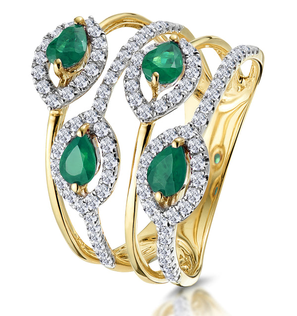 Emerald and Diamond Halo Statement Ring 18K Gold - Asteria Collection