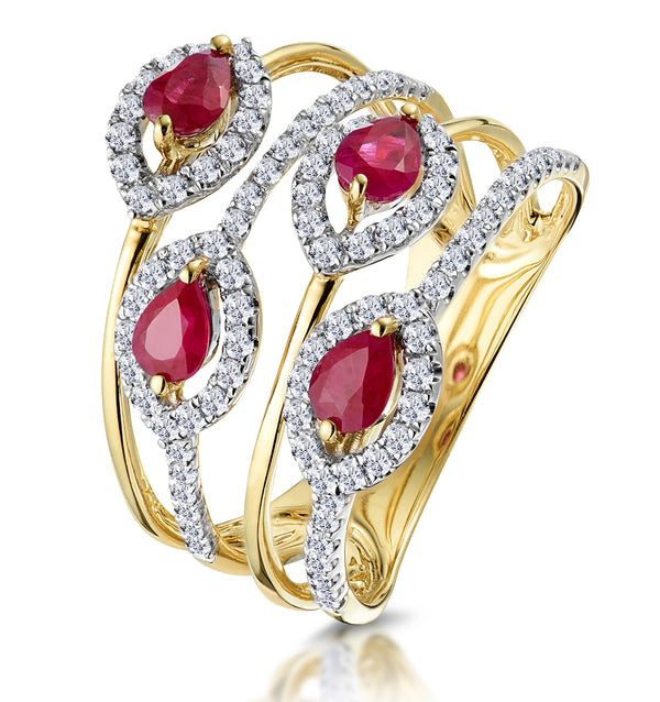 Ruby and Lab Diamond Halo Statement Ring in 9K Gold - Asteria