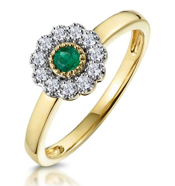 Emerald and Diamond Halo Ring in 18K Gold - Asteria Collection