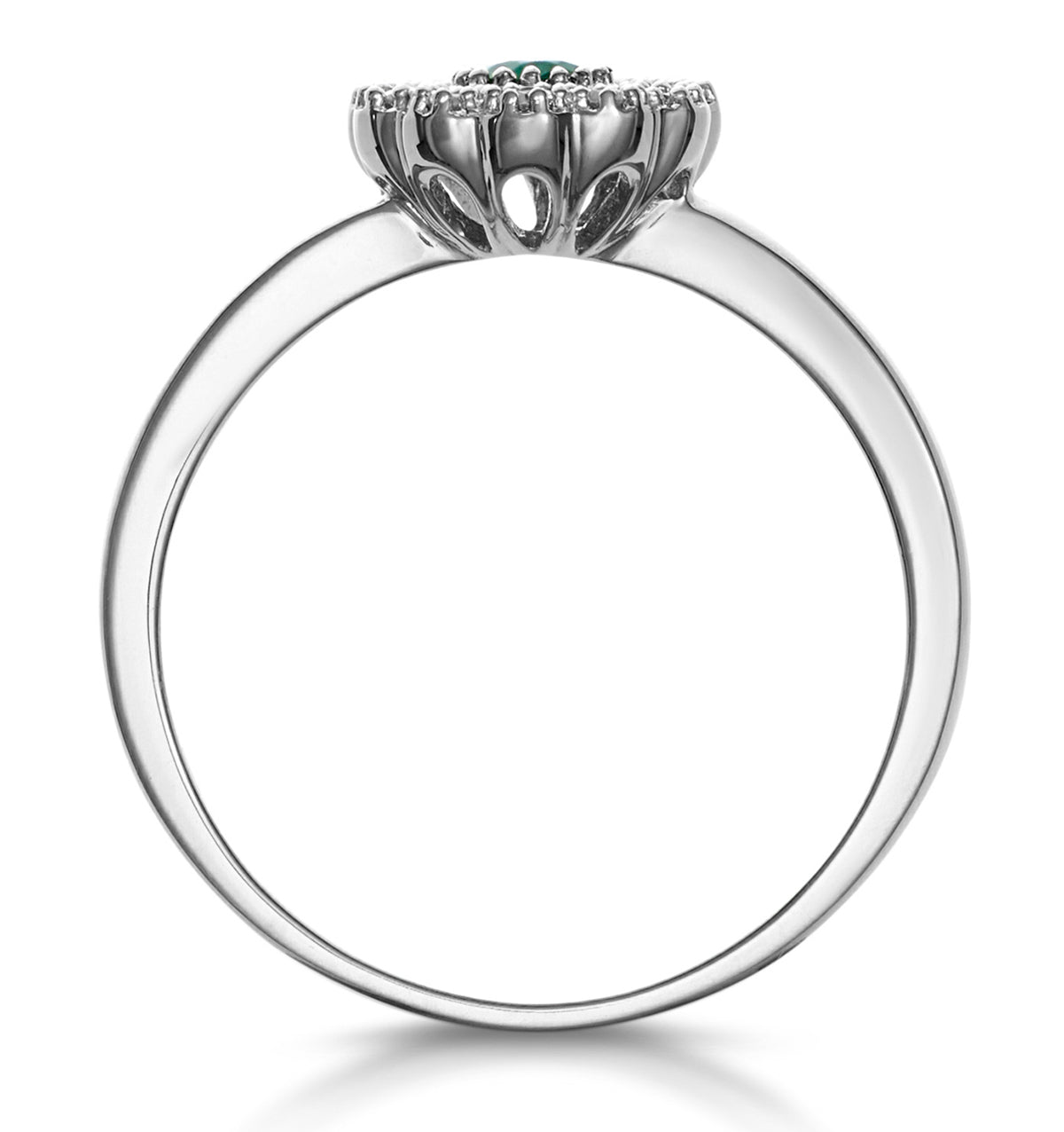 Emerald and Diamond Halo Ring in 18K White Gold - Asteria Collection