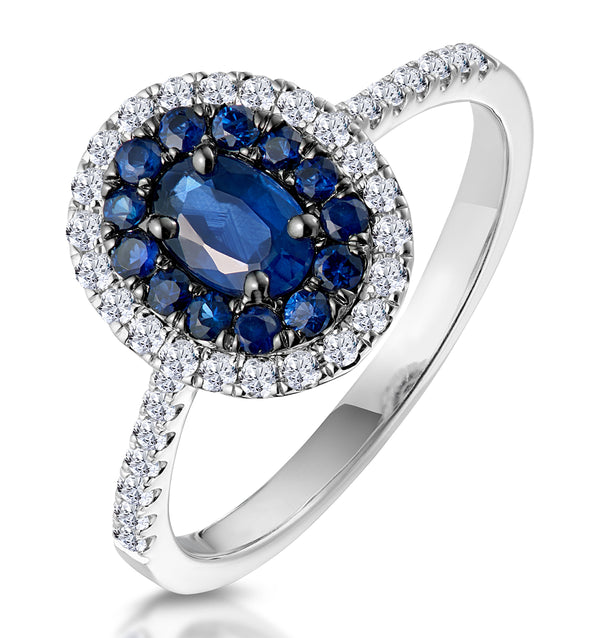 Sapphire and Lab Diamond Double Halo Ring 9KW Gold - Asteria