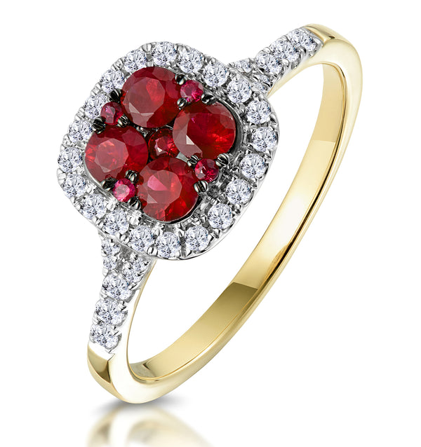 Ruby and Diamond Halo Square Ring in 18K Gold - Asteria Collection