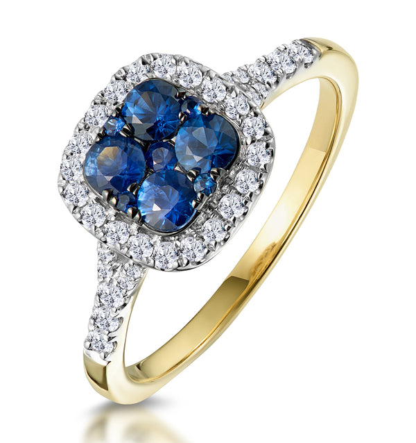 Sapphire and Diamond Halo Square Ring in 18K Gold - Asteria Collection