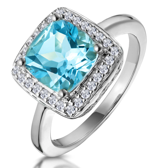 2ct Blue Topaz and Lab Diamond Ring 9K White Gold - Asteria