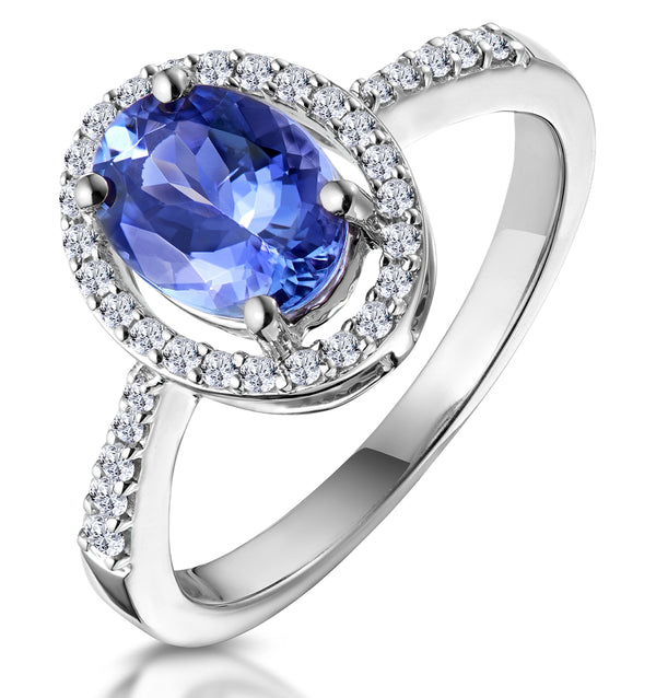 Tanzanite and Lab Diamond Oval Halo Ring in 9KW Gold - Asteria