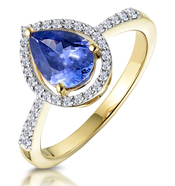 Tanzanite and Diamond Pear Halo Ring in 18K Gold - Asteria Collection