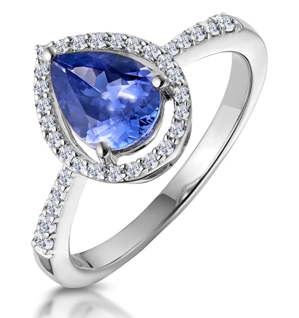 Tanzanite and Diamond Pear Halo Ring in 18KW Gold - Asteria Collection