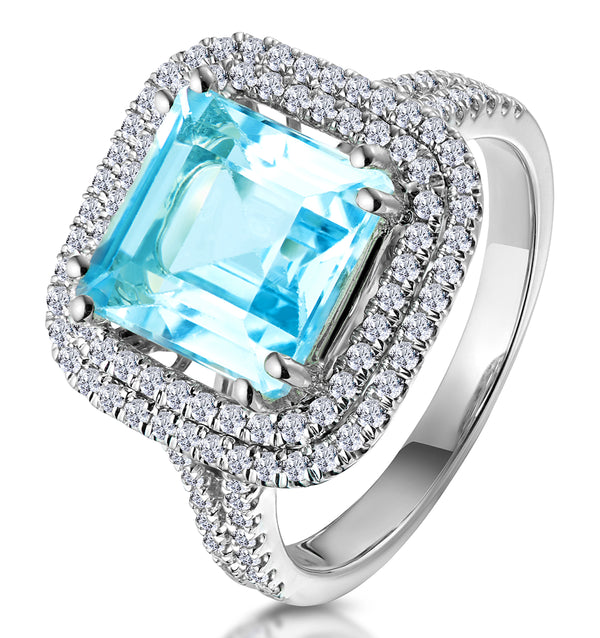 4.7ct Blue Topaz and Diamond Shoulders Asteria Ring in 18K White Gold