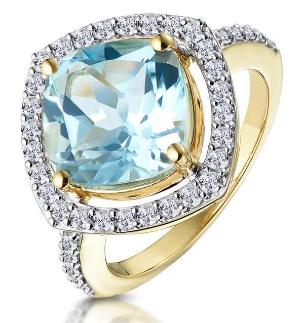5.40ct Blue Topaz and Lab Diamond Asteria Statement Ring in 9K Gold