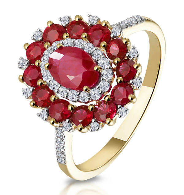 1.55ct Ruby Asteria Collection Diamond Halo Ring in 18K Gold