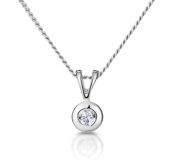 Solitaire Pendant Necklace 0.05CT Diamond 9K White Gold