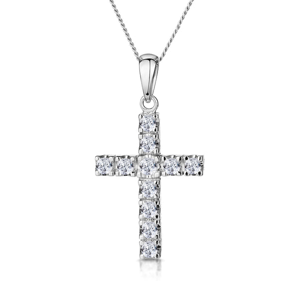 Diamond Cross Necklace 0.46ct in 9K White Gold