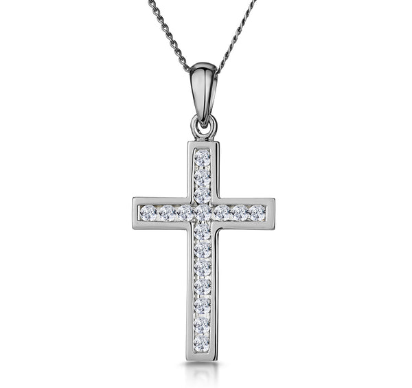 Cross Pendant Necklace 0.25CT Diamond in 9K White Gold
