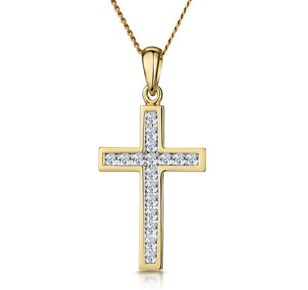 Cross Pendant Necklace 0.25CT Diamond 9K Yellow Gold W13 x L20mm
