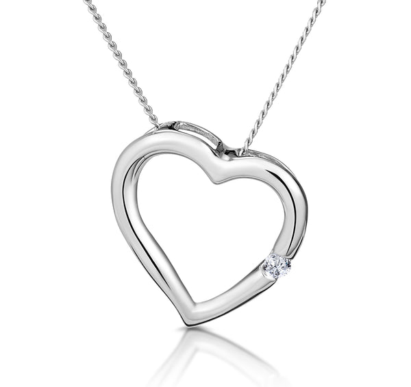 Diamond Heart Pendant Necklace 0.03ct 9K White Gold