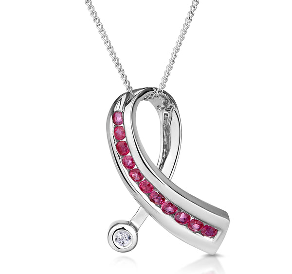 Ruby 0.33CT And Diamond 9K White Gold Ribbon Pendant Necklace