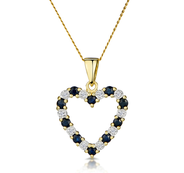 Sapphire And 0.03CT Diamond Heart Pendant Necklace 9K Yellow Gold