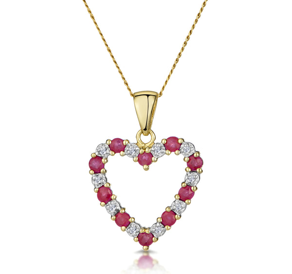 Ruby 0.68CT And Diamond 9K Yellow Gold Heart Pendant Necklace