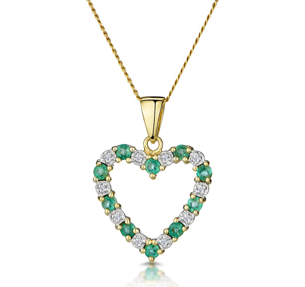 Emerald 0.54CT And Diamond 9K Yellow Gold Heart Pendant Necklace