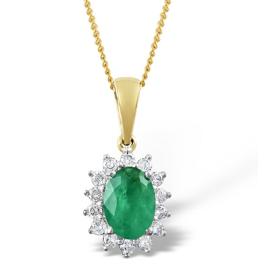 Emerald 0.80CT And Diamond 18K Yellow Gold Pendant Necklace