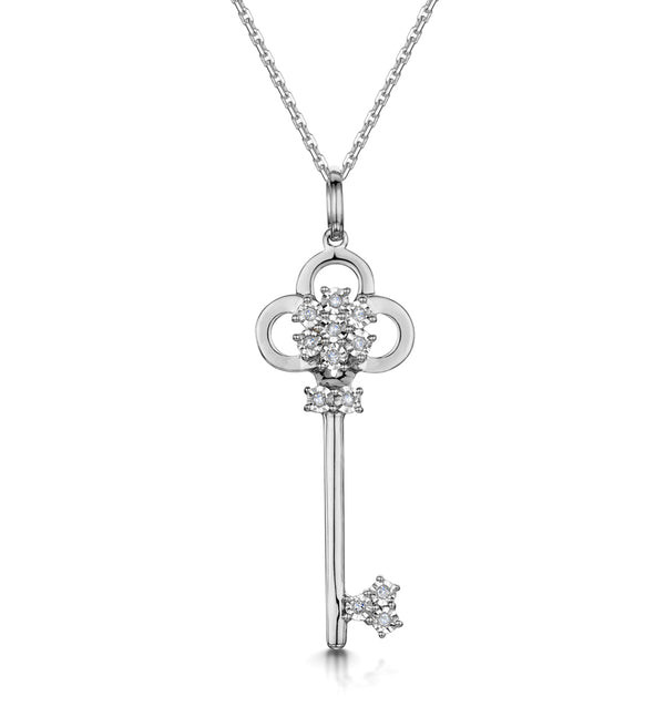 Allura Key Diamond Pendant Necklace 0.07ct in 9K White Gold