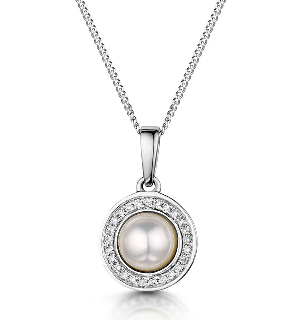 Pearl and Diamond Halo Stellato Pendant Necklace in 9K White Gold