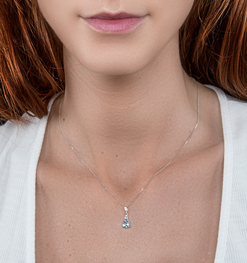 Stellato Collection Blue Topaz Diamond Necklace in 9K White Gold