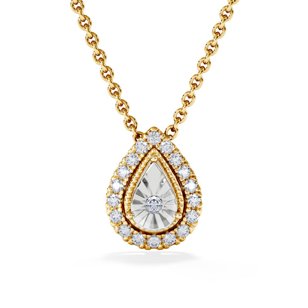 Masami Diamond Pear Halo Necklace 0.10ct Pave Set in 9K Yellow Gold