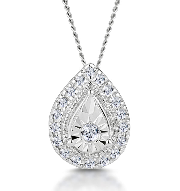 Masami Diamond Pear Halo Necklace 0.10ct Pave Set in 9K White Gold